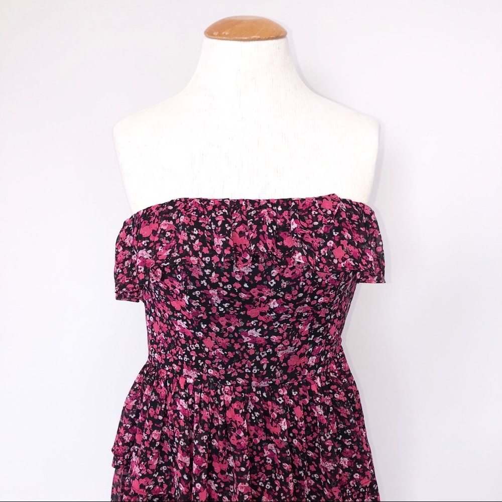 WHBM ditzy print floral pink strapless ruffle dres - Picture 3 of 7